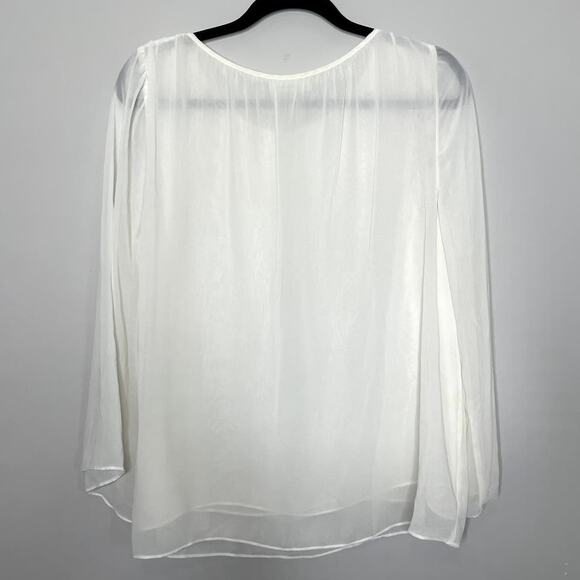 Max Studio Sheer Long Bell Sleeve Flowy Blouse Top White Women's Size Large - Picture 7 of 10